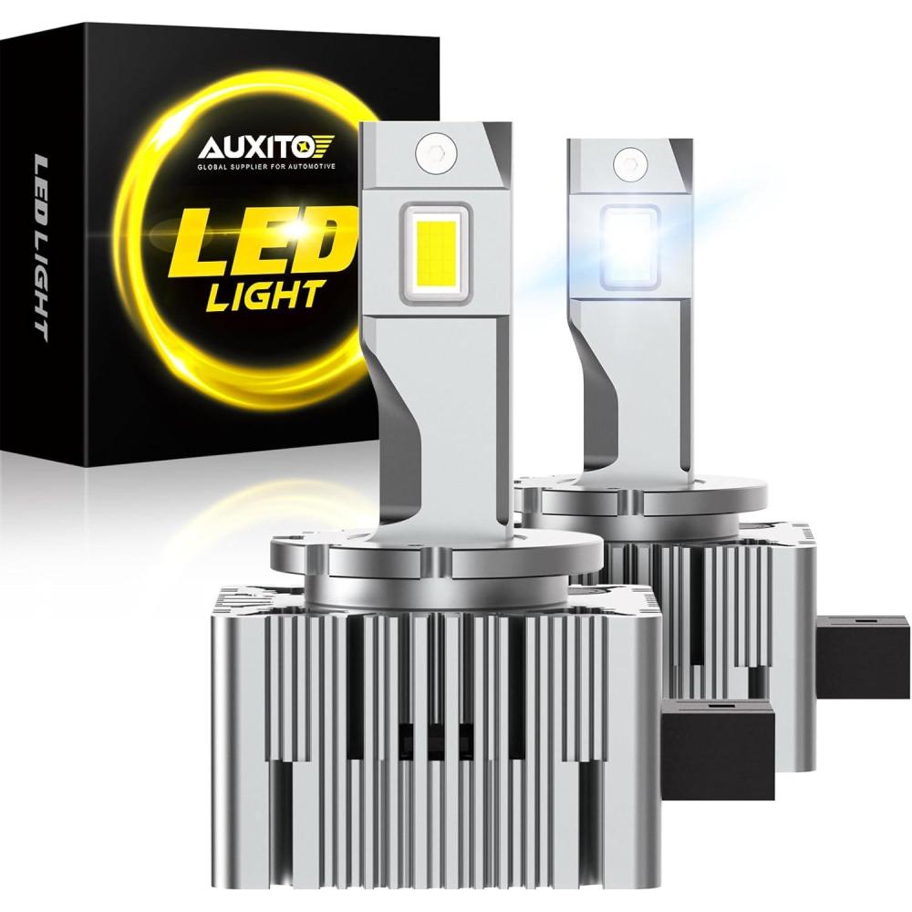 imageAUXITO D3S D3R LED Bulbs 24000Lumens 120W 6000K White 500 Brightness Xenon HID Replacement Lights Plug and Play Fog Light Bulbs Pack of 2D3S