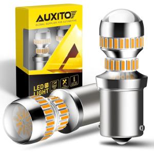imageAUXITO 1156 LED Bulbs Amber Yellow 400 Super Bright 7506 BA15S P21W LED Bulb with Projector for Front Rear LED Turn Signal Bulb DRL Marker Blinker Parking Lights Pack of 2Amber Yellow
