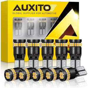 imageAUXITO 194 LED Light Bulb 6000K White 168 2825 W5W T10 Wedge 24SMD 3014 Chipsets LED Replacement Light Kit Error Free for Car Interior Dome Map Door License Courtesy Dash Lights Pack of 10Amber Yellow