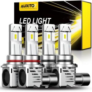 imageAUXITO 9005 Bulbs 40000LM Ultra Bright 6500K Cool White 11 Halogen Size 9005HB3 Light Bulbs with Cooling Fan Plug and Play CANbus Ready No Flicker Pack of 290059006