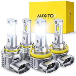 imageAUXITO 9007 Light Bulbs 6500K Cool White 40000LM Per Set HB5 Halogen Raplacement Fog Lights with Fan Wireless Plug and Play Canbus Ready Pack of 29005H11