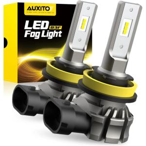 imageAUXITO 9145 LED Fog Light Bulbs 6000LM 6500K Cool White Light 300 Brightness H10 9140 9045 9040 Led Fog Lights CSP LED Chips DRL Replacement for Cars Pack of 2Cool White
