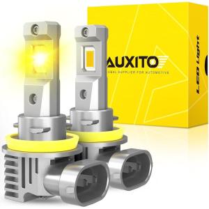 imageAUXITO H11H8H16 LED Fog Light Bulbs or DRL 3000K Amber Yellow Light 600 Super Brightness Fanless Mini Size Fog Lights Replacement for Cars Play and Plug Pack of 2H11 Yellow