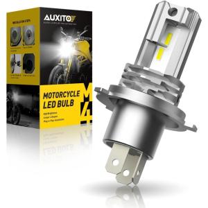 imageAUXITO H4 Light Bulb HiLow for Motorcycle 400 Brighter 9003 Bulb 6000K Cool White H4 Fog Light Fanless Plug and Play Pack of 1