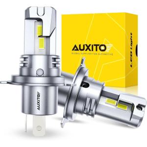 imageAUXITO H4 Light Bulbs 9003 HB2 HiLow Beam 40000LM 900 Super Brighter 6500K Cool White Fanless ampamp Silent Plug and PlayPack of 2