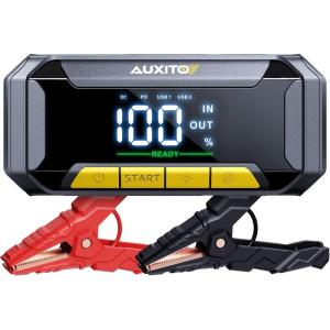 imageAUXITO Jump Starter 6000A Car PortableBattery Jumper Box with 4000LM LED Outdoor Camping Light and Power Bank Function Up to 105L Gas and 10L Diesel Engines USB Ports and Jumper Cable Included8000A