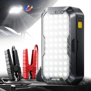 imageAUXITO Jump Starter 6000A Car PortableBattery Jumper Box with 4000LM LED Outdoor Camping Light and Power Bank Function Up to 105L Gas and 10L Diesel Engines USB Ports and Jumper Cable Included5000A