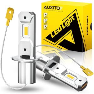 imageAUXITO New Upgraded H7 Bulbs 6500K White 11 Halogen Size H7LL LED Fog Light Nonpolarity No Adapter Required Easy PlugNPlay Installation Pack of 2Amber Yellow
