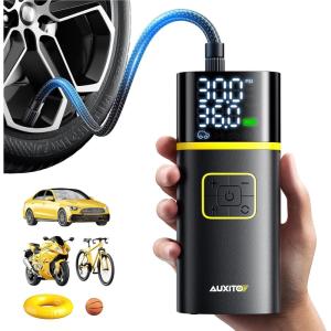 imageAUXITO Tire Inflator Portable Air Compressor  150PSI 1Min Fast Inflate Air Pump for Car Tires with Tire Pressure Gauge LED Flashlight Portable Tire Inflatores for Car Sedan Motorcycle Bike BallA3015200mAh