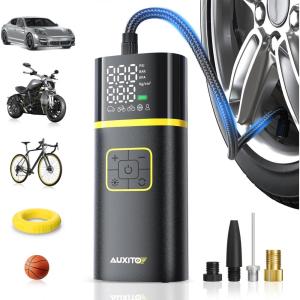 imageAUXITO Tire Inflator Portable Air Compressor  Air Pump for Car Tires with Digital Pressure Gauge Cordless Rechargeable Battery Emergency LED Light for Car Motorcycle Bike Ball 150PSI Auto Stop