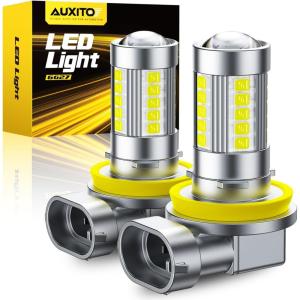 imageAUXITO Upgraded H11H8 LED Fog Light Bulbs 3000K Amber Yellow 11 Mini Size H11H8H16 Yellow LED Fog Light Bulbs 360 Full IlluminationPack of 2Cool White
