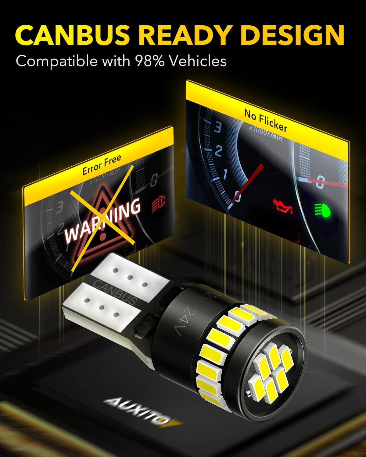 imageAUXITO 194 LED Bulb Amber Yellow Canbus Error Free 168 175 2825 W5W T10 LED Replacement Light Kit for Car Interior Map Marker Exterior Lights License Plate Lights Dome Lights Pack of 2Xenon White