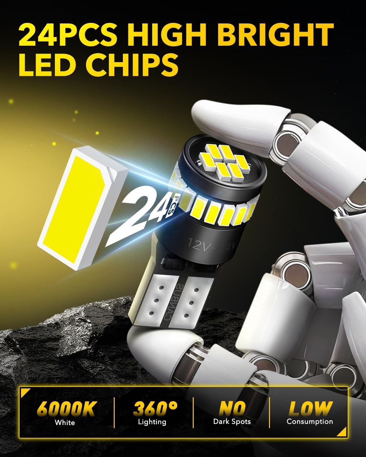 imageAUXITO 194 LED Bulb Amber Yellow Canbus Error Free 168 175 2825 W5W T10 LED Replacement Light Kit for Car Interior Map Marker Exterior Lights License Plate Lights Dome Lights Pack of 2Xenon White