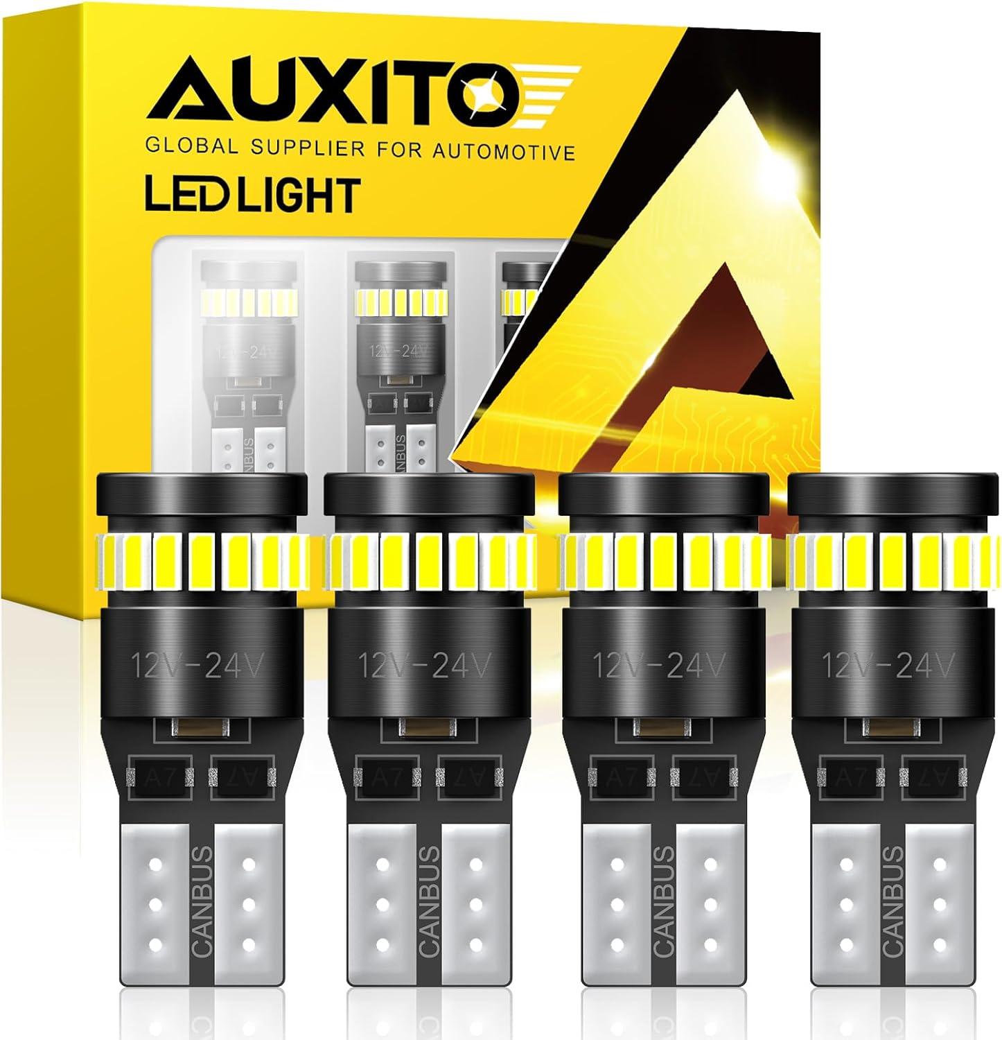imageAUXITO 194 LED Bulb Amber Yellow Canbus Error Free 168 175 2825 W5W T10 LED Replacement Light Kit for Car Interior Map Marker Exterior Lights License Plate Lights Dome Lights Pack of 2Xenon White