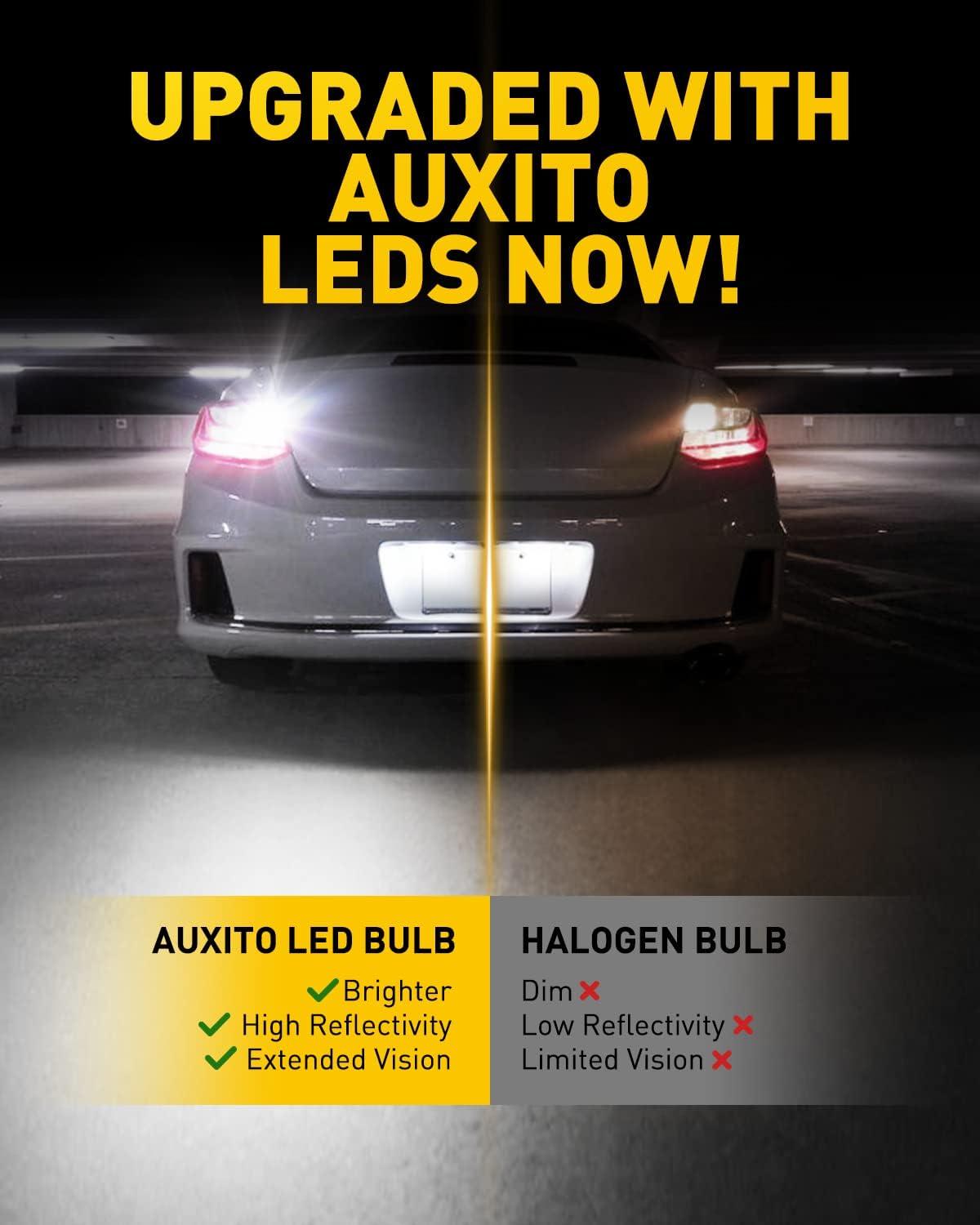 imageAUXITO 3157 LED Bulb White Reverse Lights 3200LM Super Bright 3056 3156 4057 4157 Light for Tail Light Backup light DRL Parking Light Pack of 2