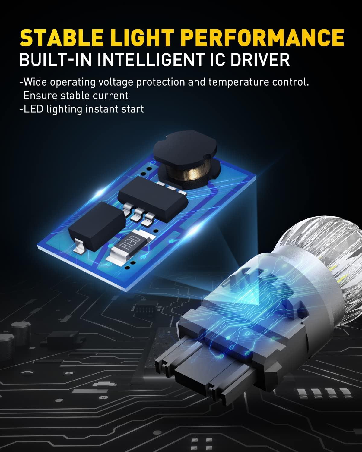 imageAUXITO 3157 LED Bulb White Reverse Lights 3200LM Super Bright 3056 3156 4057 4157 Light for Tail Light Backup light DRL Parking Light Pack of 2