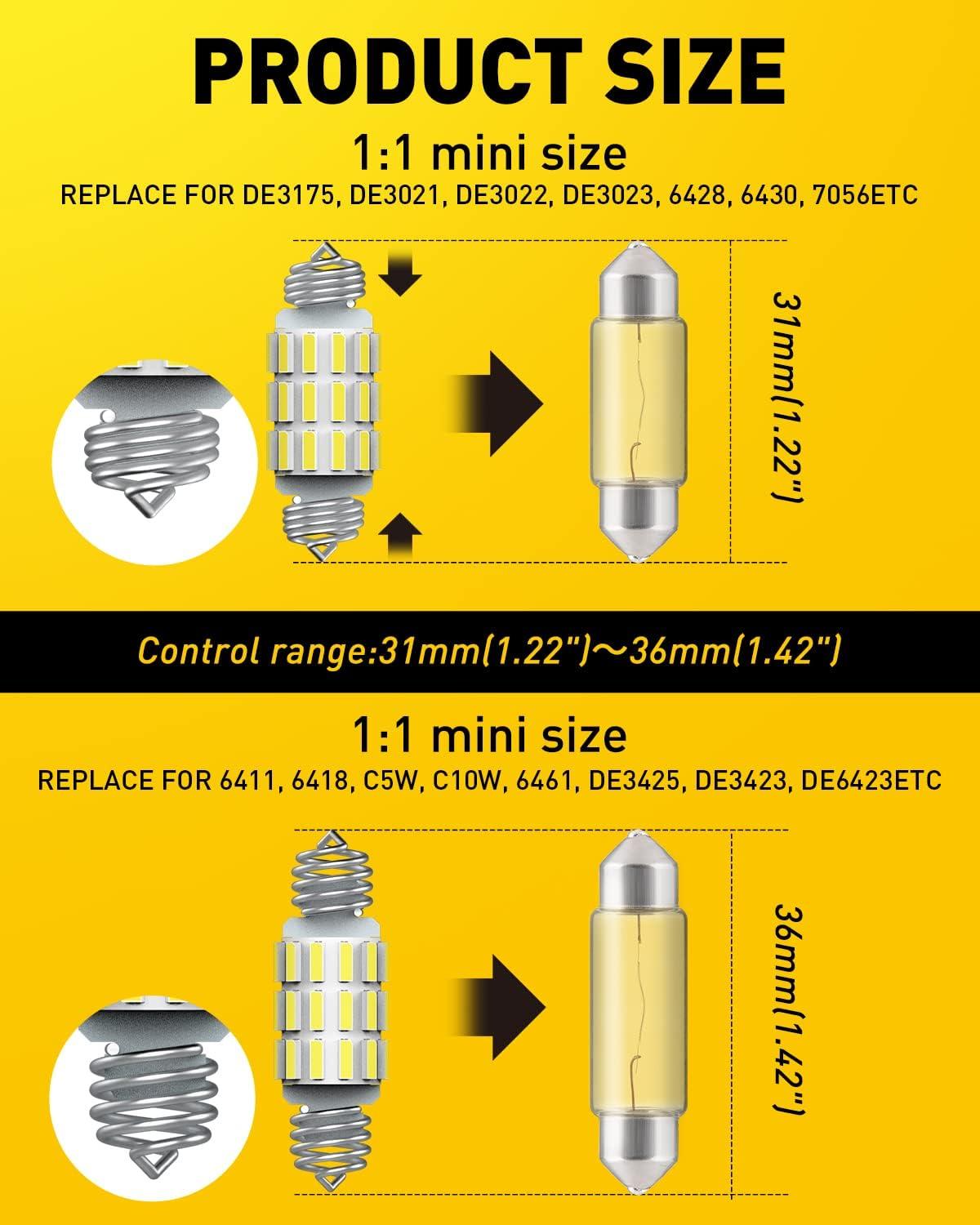 imageAUXITO 578 LED Bulbs 2112 2122 Festoon Bulb 39mm 41mm 42mm LED Lights Bulb 6500K White Extremely Bright 4014 SMD for Car Truck LED Interior Dome Map Door Courtesy Lights License Plate Bulbs 4 Pack31mm36mm 6 PACK