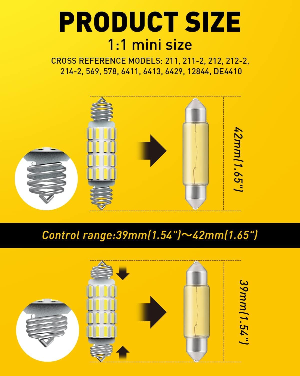 imageAUXITO 578 LED Bulbs 2112 2122 Festoon Bulb 39mm 41mm 42mm LED Lights Bulb 6500K White Extremely Bright 4014 SMD for Car Truck LED Interior Dome Map Door Courtesy Lights License Plate Bulbs 4 Pack39mm42mm 2 PACK