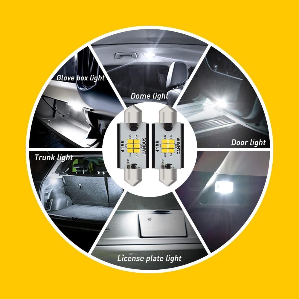 imageAUXITO 578 LED Bulbs 400 Lumens Canbus Error Free 2112 2122 41MM 42MM Festoon LED Bulbs for Dome Light Interior Car License Plate Map Door Courtesy Lights Xenon White Pack of 2