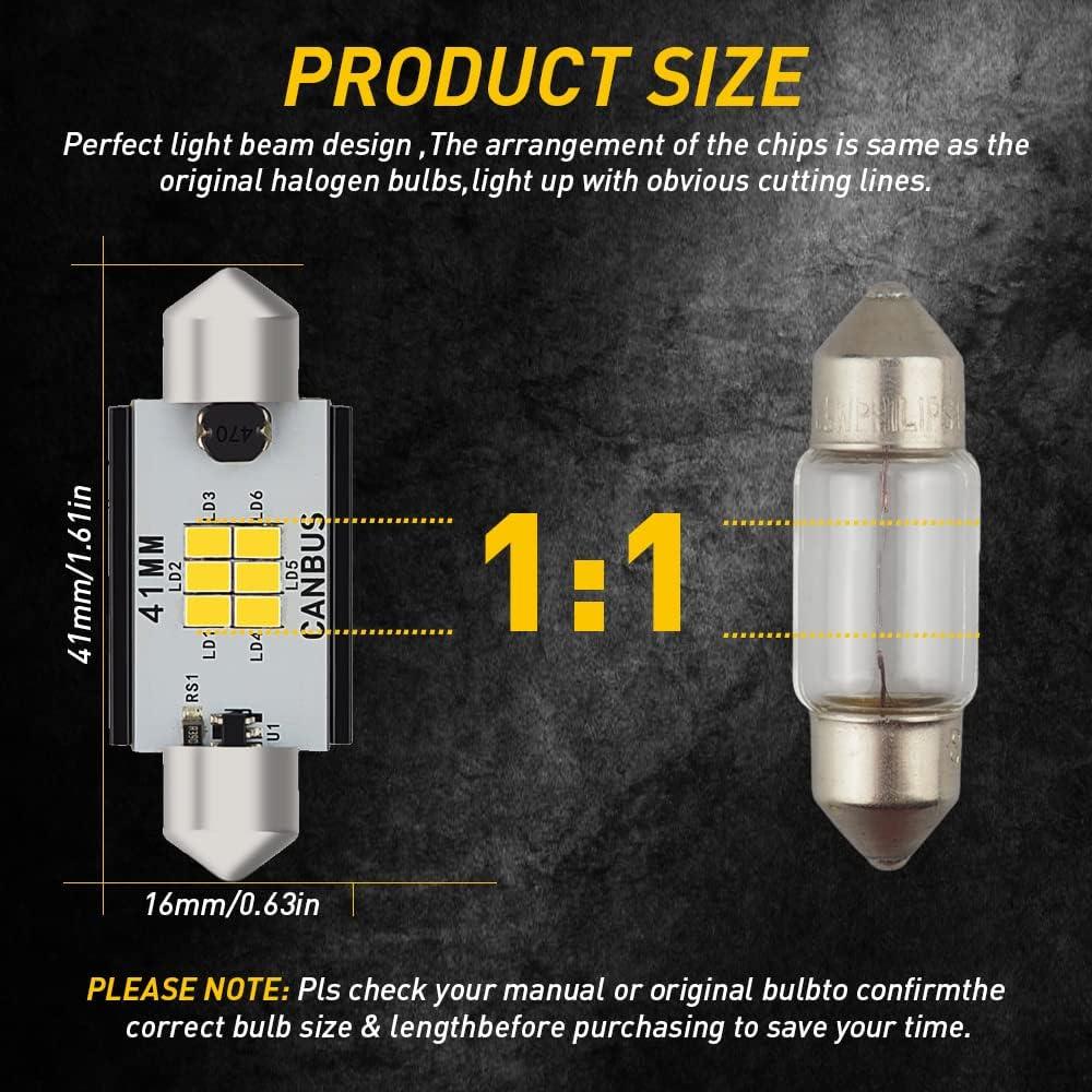 imageAUXITO 578 LED Bulbs 400 Lumens Canbus Error Free 2112 2122 41MM 42MM Festoon LED Bulbs for Dome Light Interior Car License Plate Map Door Courtesy Lights Xenon White Pack of 2