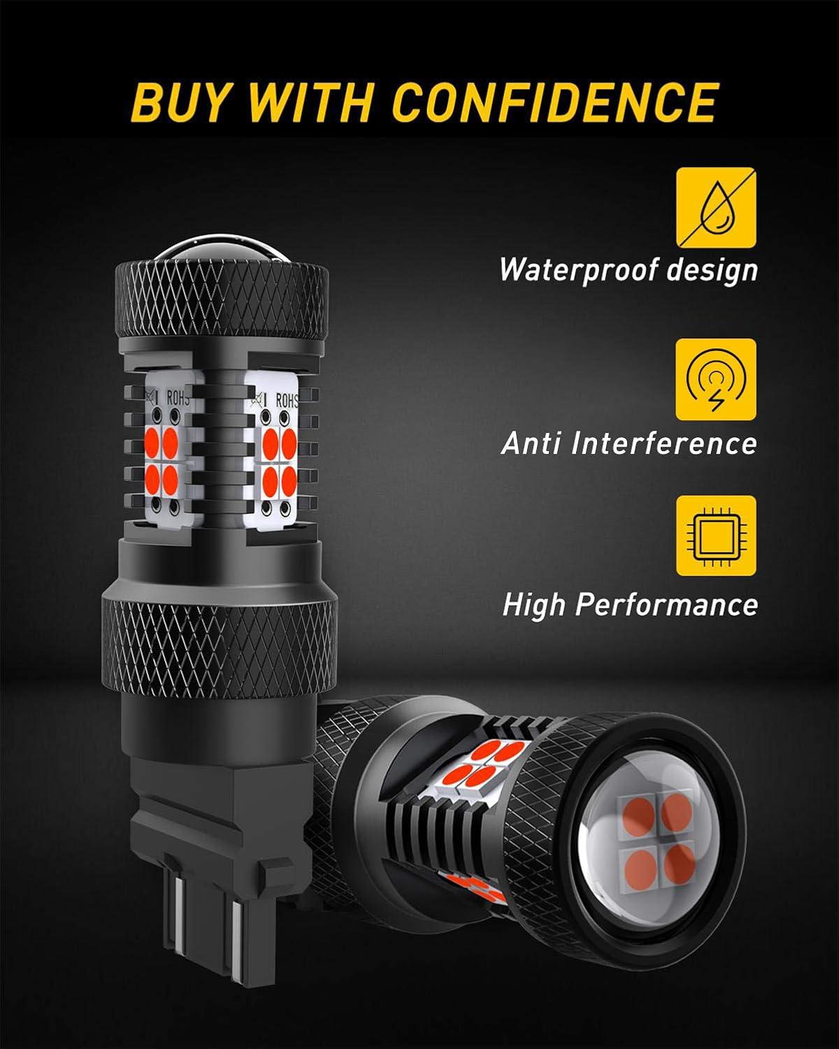imageAUXITO Brilliant Red 3056 3057 3156 3157 14SMD 3030 Chipsets LED Bulbs with Projector for Brake Light Tail Light Turn Signal Blinkers Pack of 2Brilliant Red