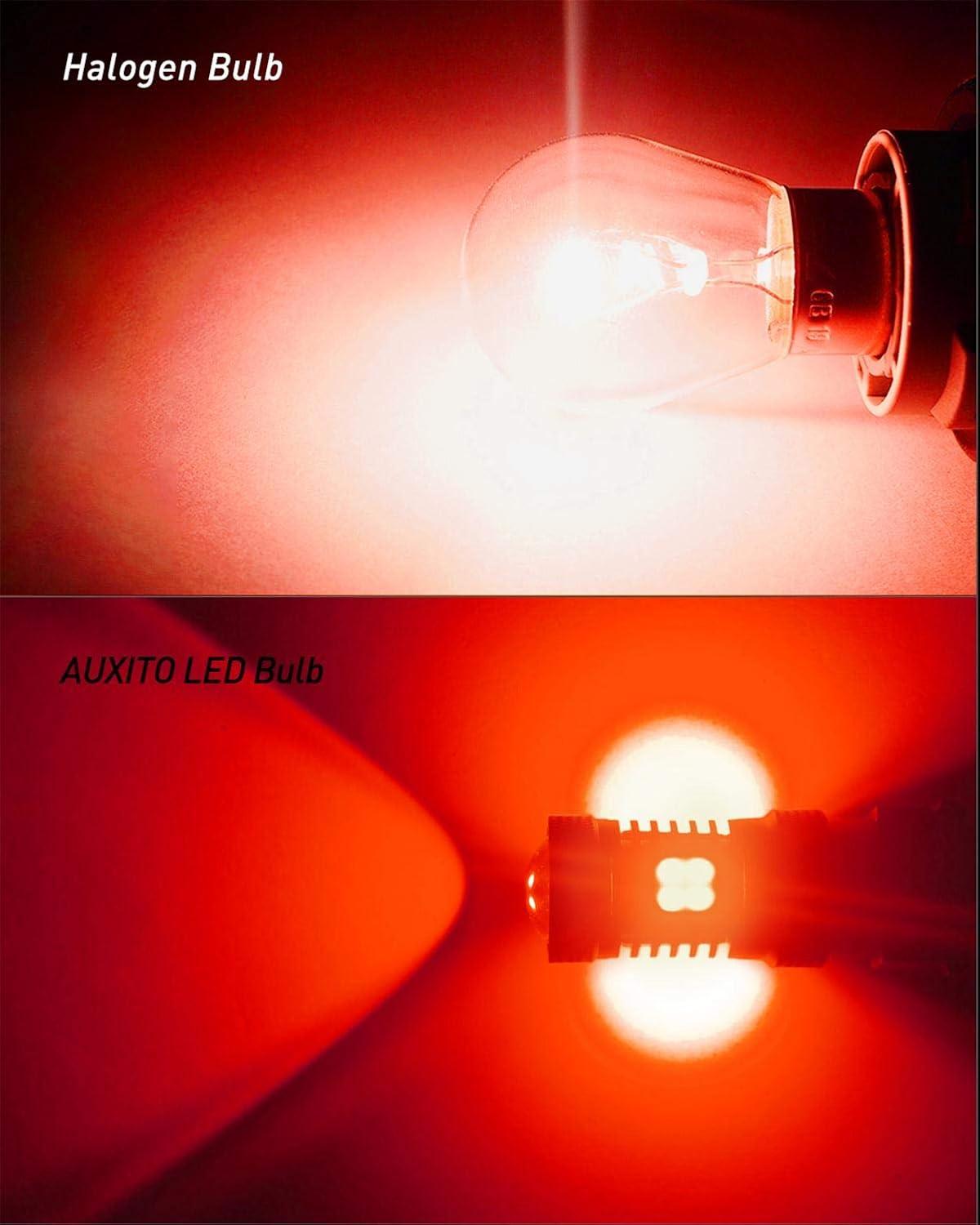 imageAUXITO Brilliant Red 3056 3057 3156 3157 14SMD 3030 Chipsets LED Bulbs with Projector for Brake Light Tail Light Turn Signal Blinkers Pack of 2Brilliant Red