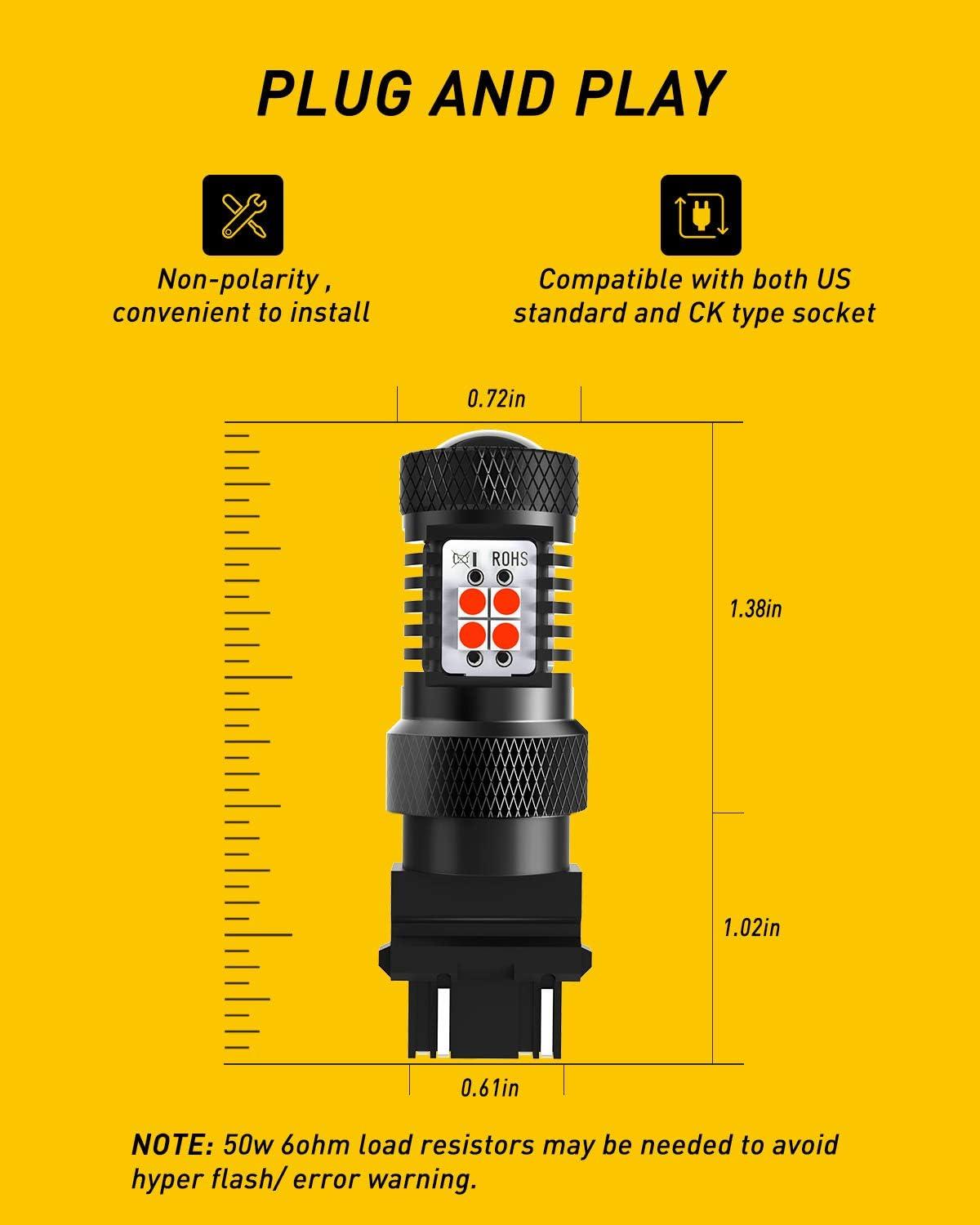 imageAUXITO Brilliant Red 3056 3057 3156 3157 14SMD 3030 Chipsets LED Bulbs with Projector for Brake Light Tail Light Turn Signal Blinkers Pack of 2Brilliant Red