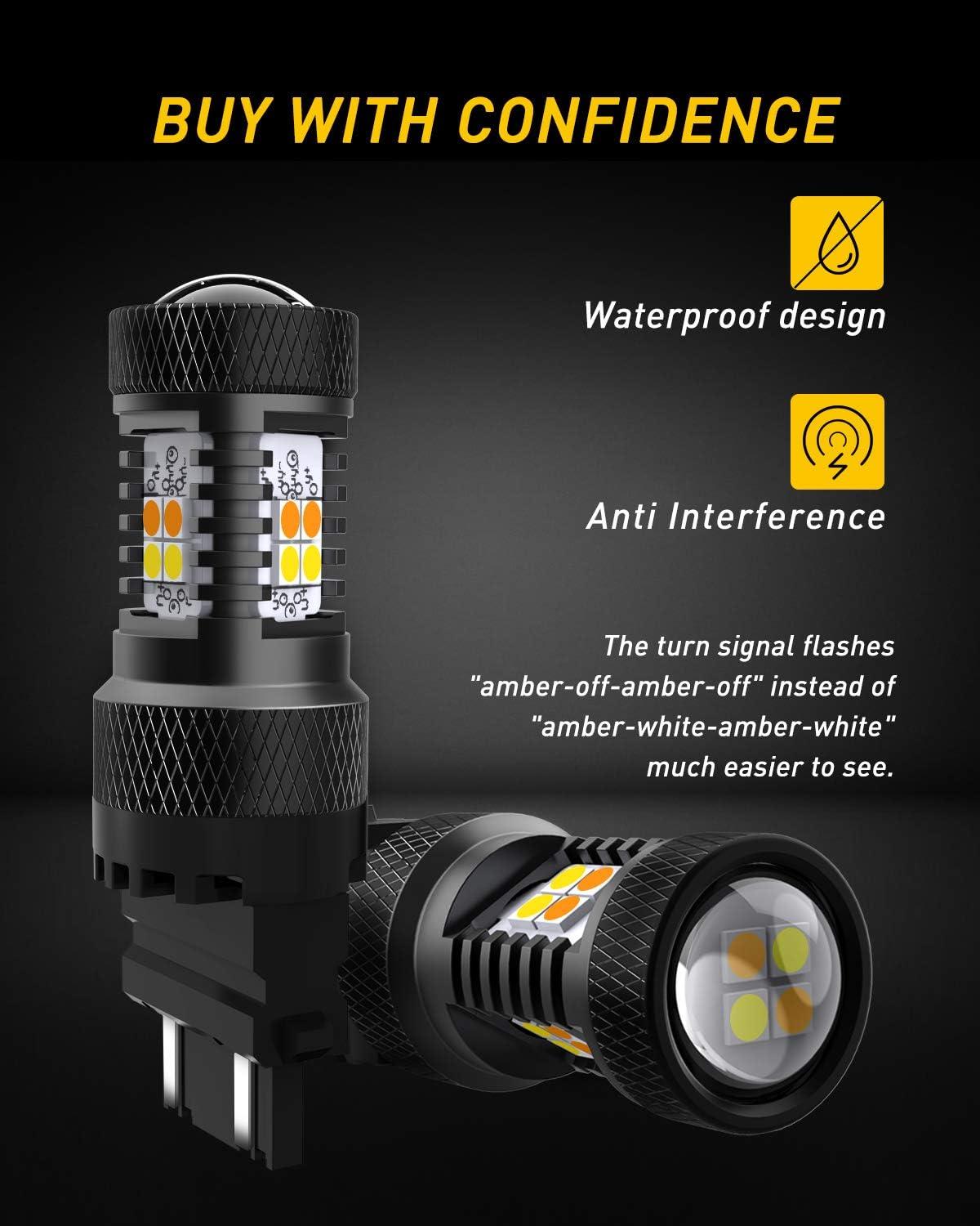 imageAUXITO Brilliant Red 3056 3057 3156 3157 14SMD 3030 Chipsets LED Bulbs with Projector for Brake Light Tail Light Turn Signal Blinkers Pack of 2WhiteAmber Yellow Switchback
