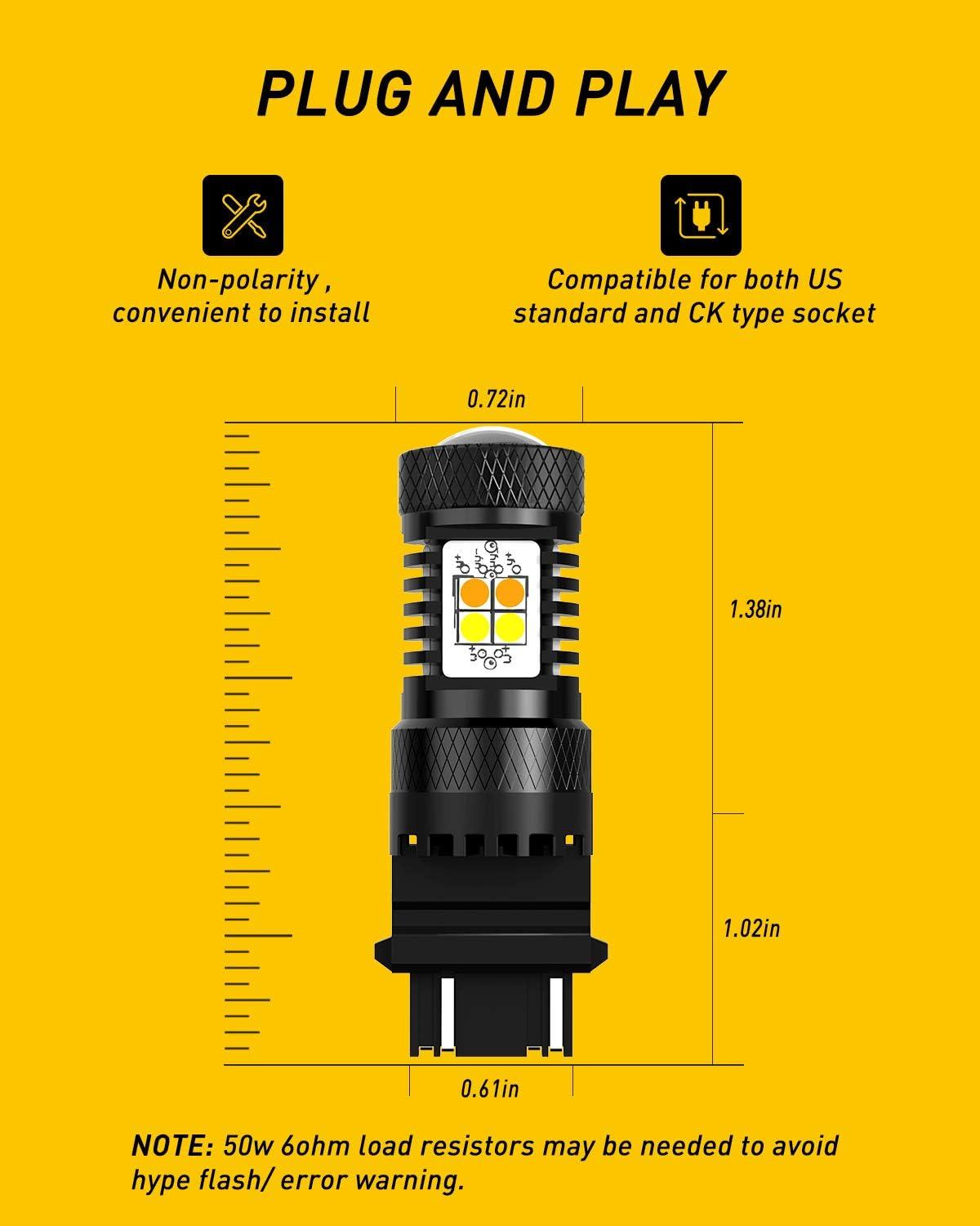 imageAUXITO Brilliant Red 3056 3057 3156 3157 14SMD 3030 Chipsets LED Bulbs with Projector for Brake Light Tail Light Turn Signal Blinkers Pack of 2WhiteAmber Yellow Switchback