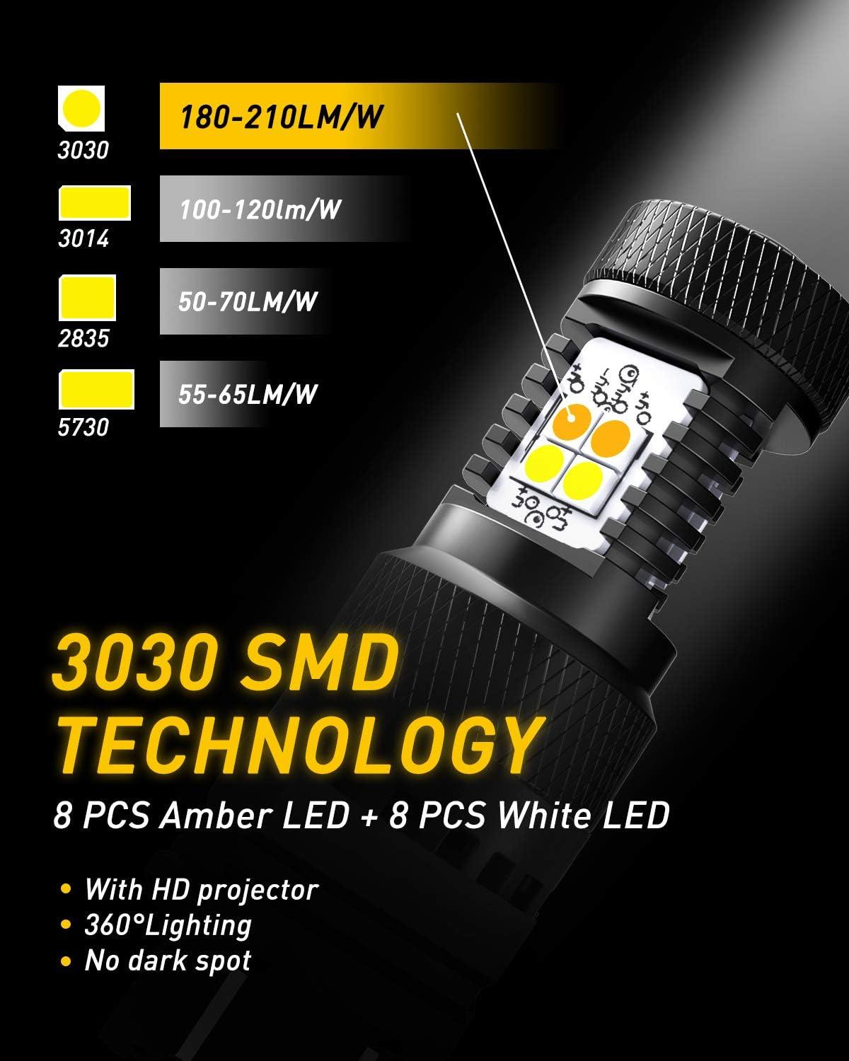imageAUXITO Brilliant Red 3056 3057 3156 3157 14SMD 3030 Chipsets LED Bulbs with Projector for Brake Light Tail Light Turn Signal Blinkers Pack of 2WhiteAmber Yellow Switchback