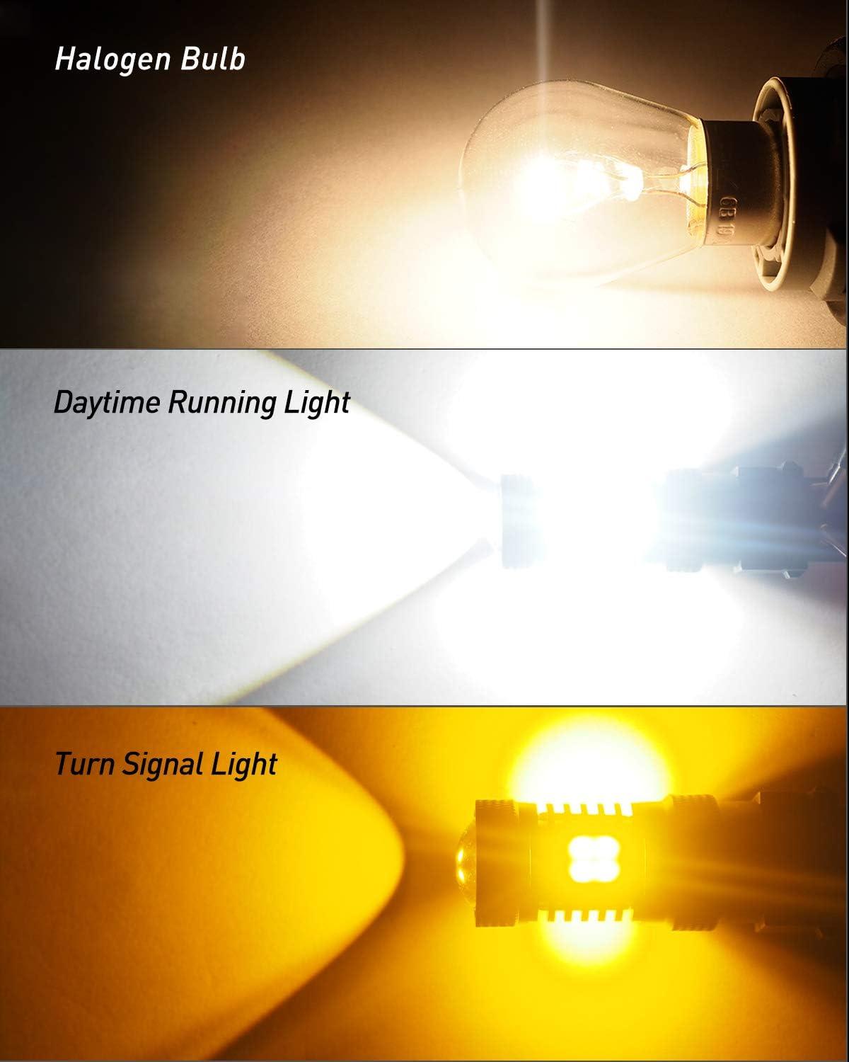 imageAUXITO Brilliant Red 3056 3057 3156 3157 14SMD 3030 Chipsets LED Bulbs with Projector for Brake Light Tail Light Turn Signal Blinkers Pack of 2WhiteAmber Yellow Switchback