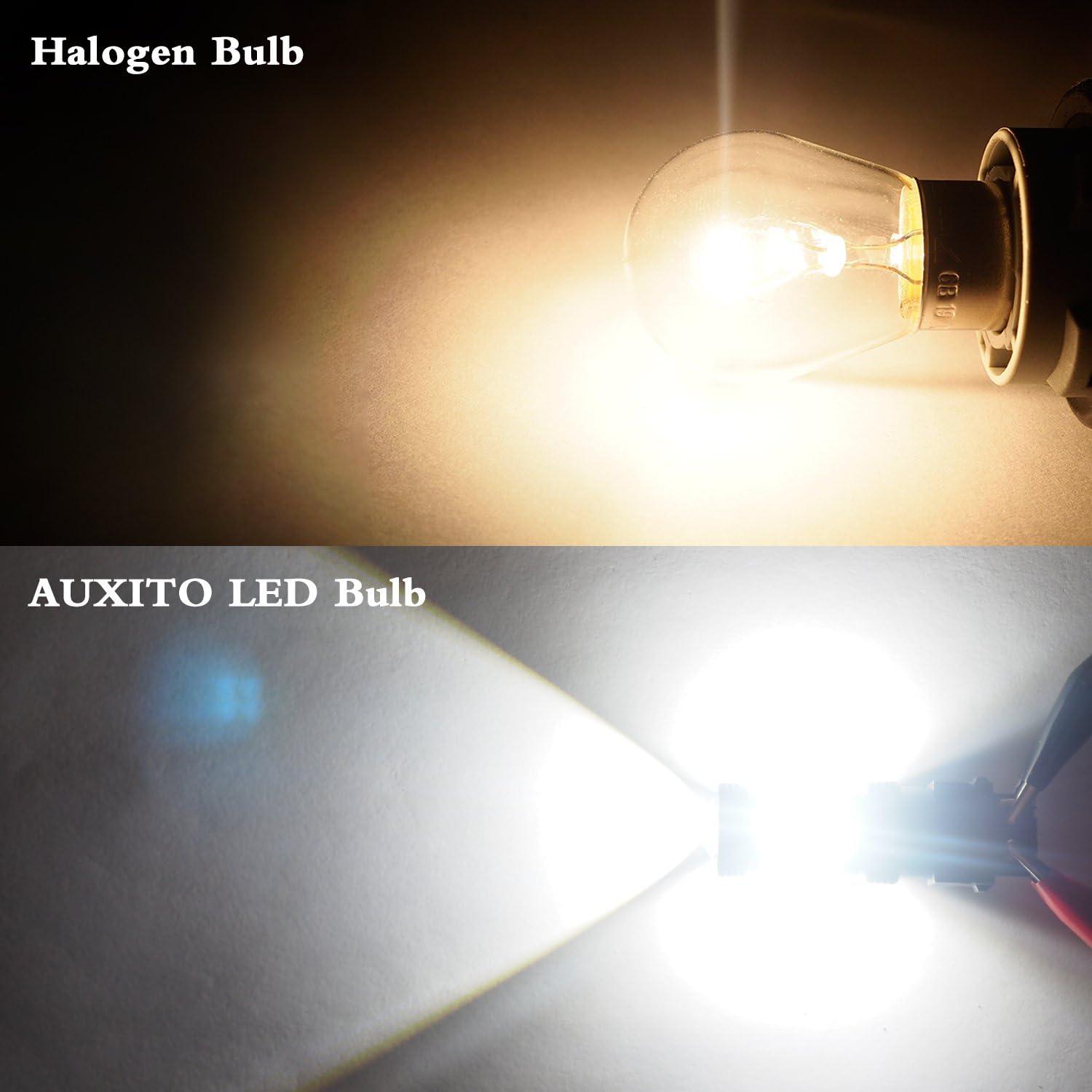 imageAUXITO Brilliant Red 3056 3057 3156 3157 14SMD 3030 Chipsets LED Bulbs with Projector for Brake Light Tail Light Turn Signal Blinkers Pack of 2Xenon White