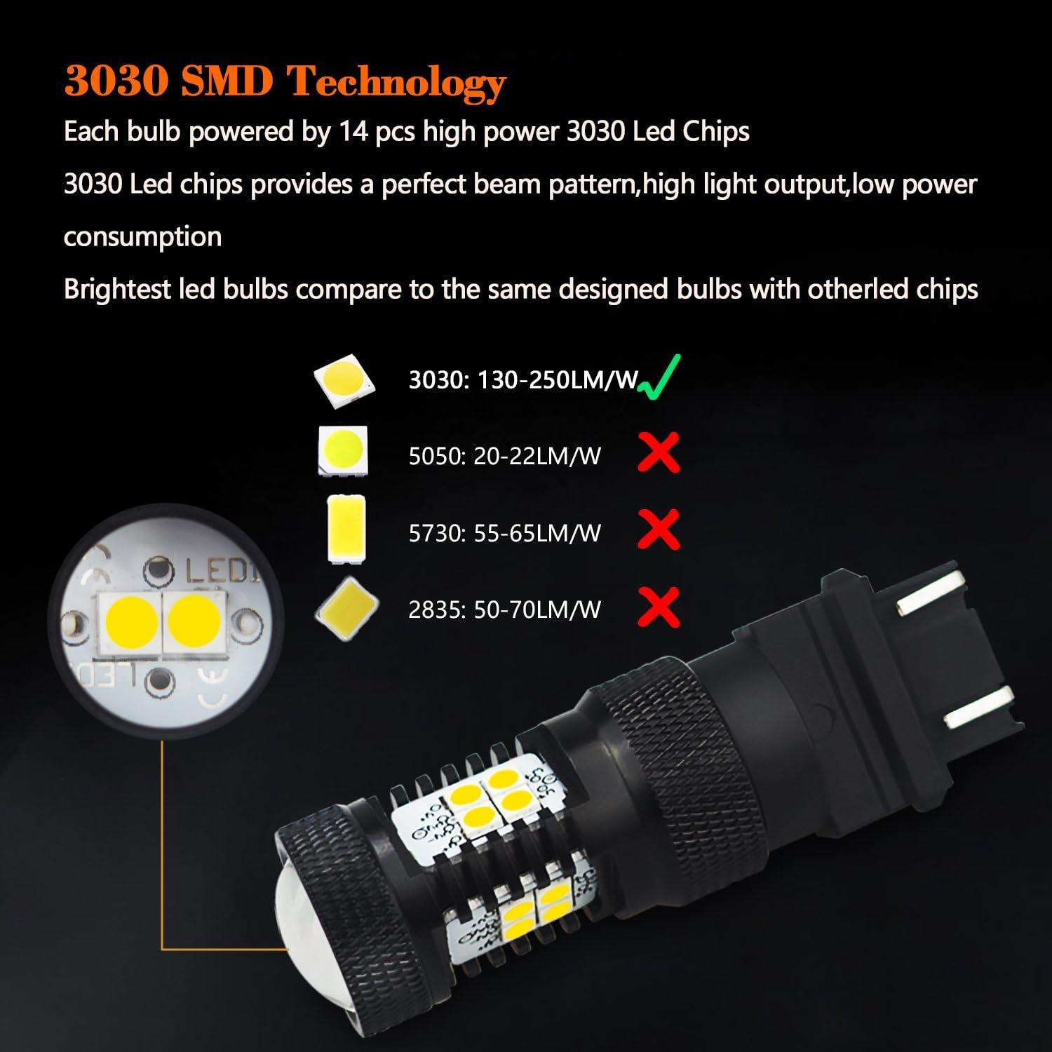 imageAUXITO Brilliant Red 3056 3057 3156 3157 14SMD 3030 Chipsets LED Bulbs with Projector for Brake Light Tail Light Turn Signal Blinkers Pack of 2Xenon White
