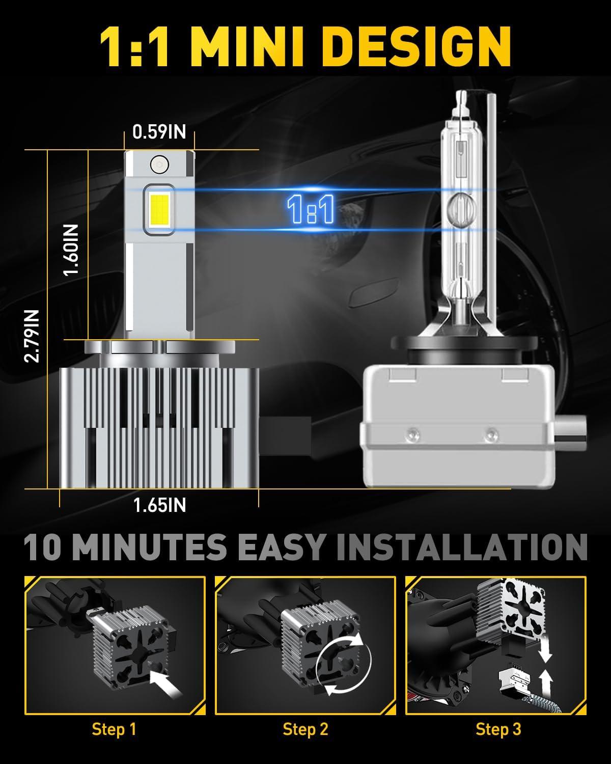 imageAUXITO D1S D1R Bulbs 24000Lumens 120W 6000K White 500 Brightness Xenon HID Replacement Lights Plug and Play Fog Light Bulbs Pack of 2
