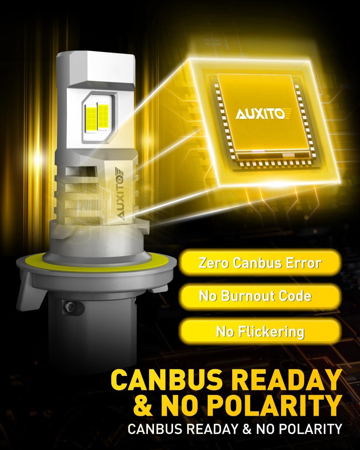imageAUXITO H13 Bulb 900 Brighter Plug and Play Canbus Ready with Fan Pack of 2