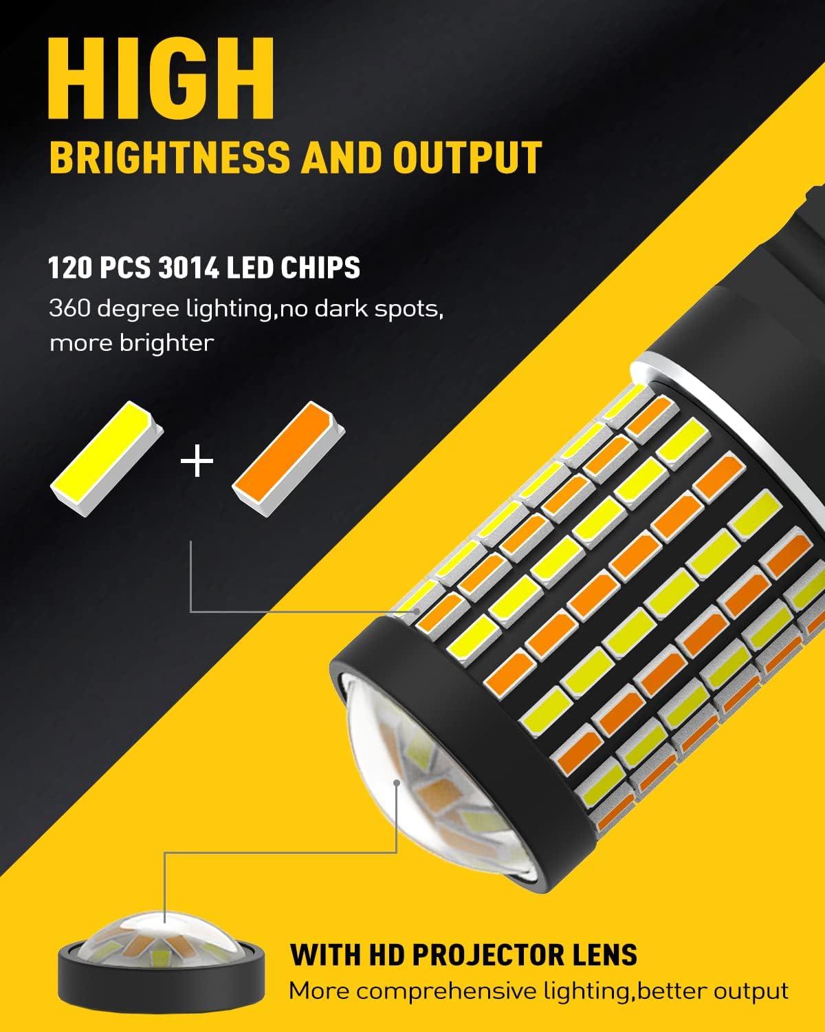 imageAUXITO Upgraded 3157 Switchback LED Turn Signal Light Bulbs 500 Brighter 3155 3457 4157 3057 4157NA WhiteAmber Dual Color with Projector for Turn Signal Blinker DRL Parking Light Pack of 2