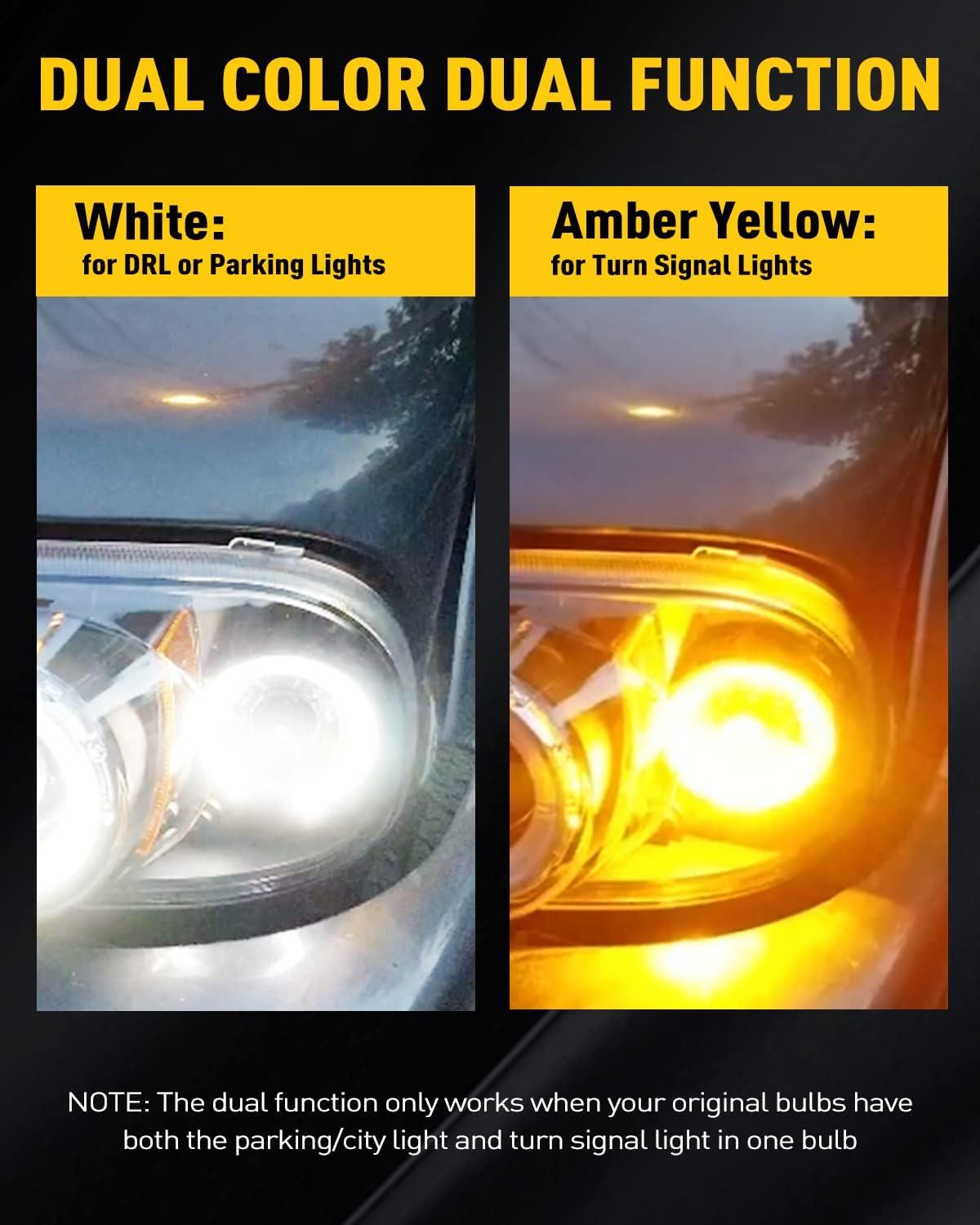 imageAUXITO Upgraded 3157 Switchback LED Turn Signal Light Bulbs 500 Brighter 3155 3457 4157 3057 4157NA WhiteAmber Dual Color with Projector for Turn Signal Blinker DRL Parking Light Pack of 2