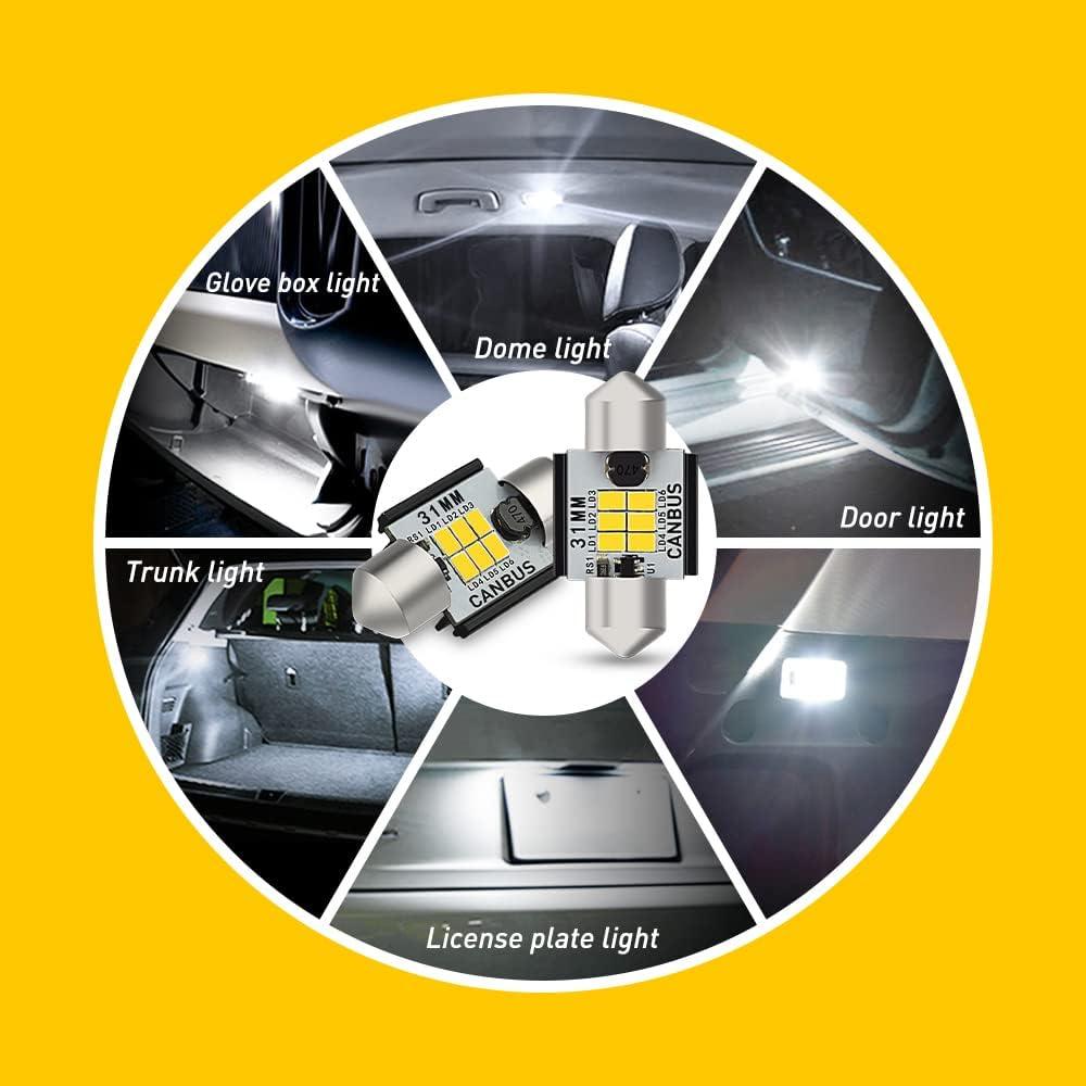 imageAUXITO Upgraded 400 Lumens 125 inch 31MM DE3175 DE3021 Canbus Error Free Festoon LED Bulbs 3020 Chipsets for Interior Car License Plate Dome Map Door Courtesy Lights Xenon White Pack of 2