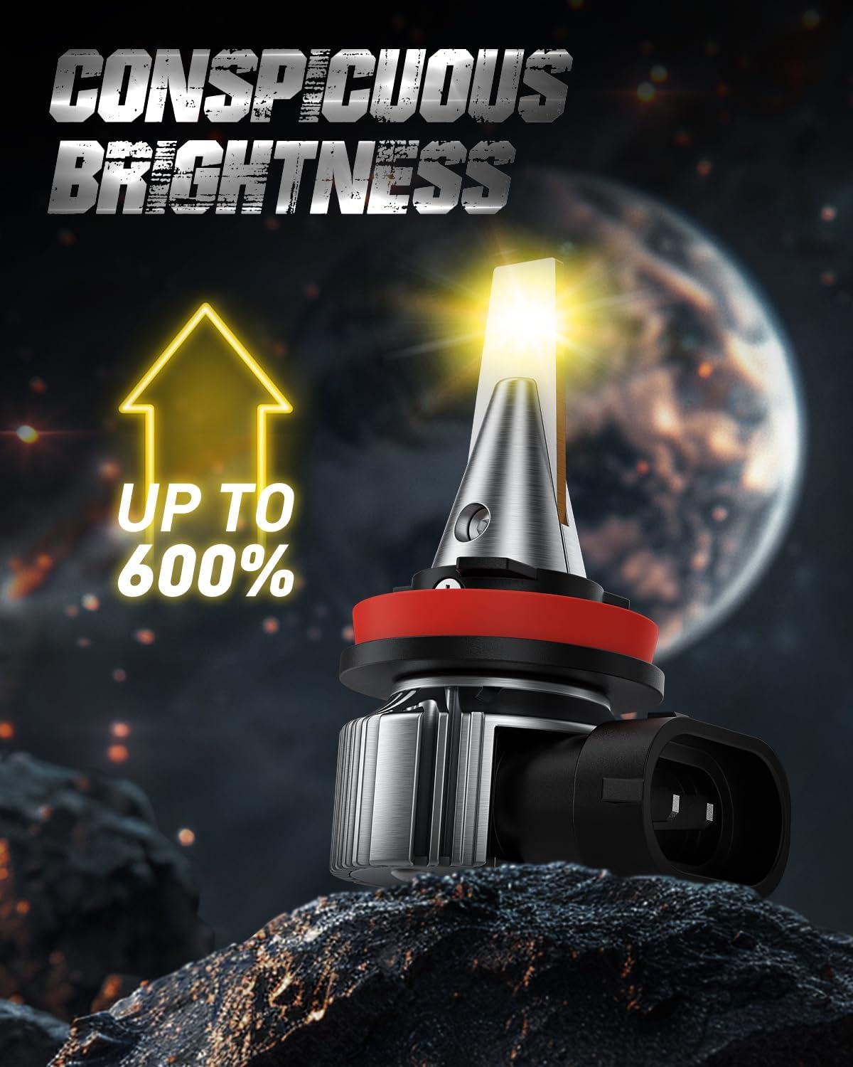 imageAUXITO Upgraded H11 H8 H16 Yellow LED Fog Light Bulbs 700 Brighter 3000K Golden Yellow Light with CSP LED Chips Mini Size Plug and Play for Fog Lights and Daytime Running LightsDRL Pack of 2
