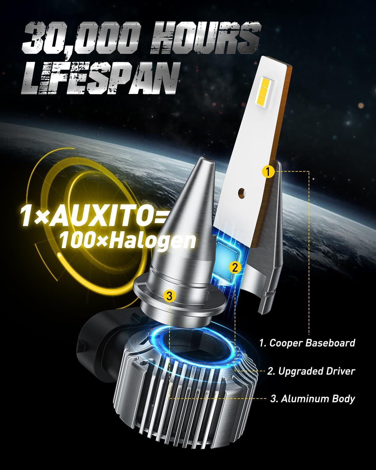 imageAUXITO Upgraded H11 H8 H16 Yellow LED Fog Light Bulbs 700 Brighter 3000K Golden Yellow Light with CSP LED Chips Mini Size Plug and Play for Fog Lights and Daytime Running LightsDRL Pack of 2