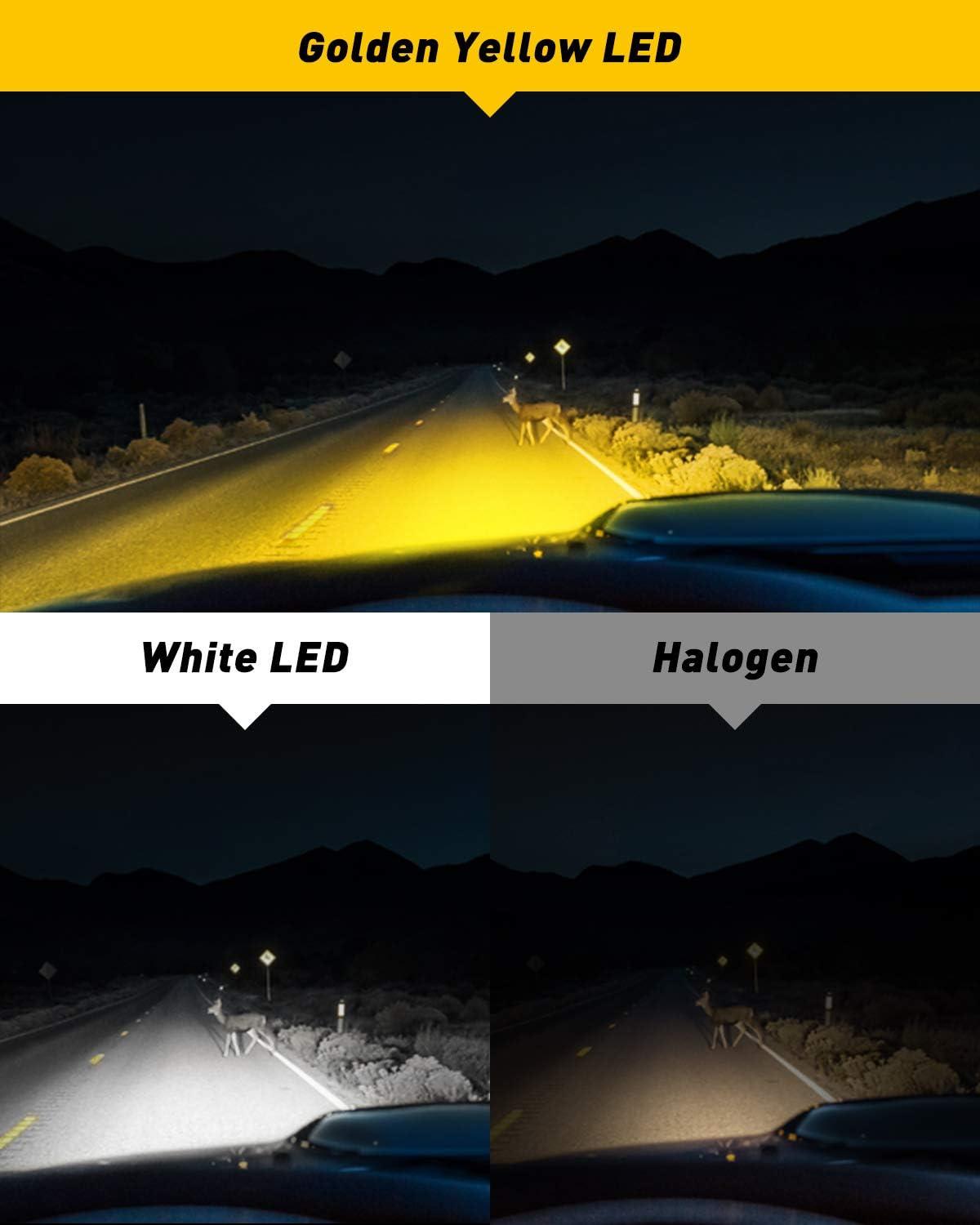 imageAUXITO Upgraded H11 H8 H16 Yellow LED Fog Light Bulbs 700 Brighter 3000K Golden Yellow Light with CSP LED Chips Mini Size Plug and Play for Fog Lights and Daytime Running LightsDRL Pack of 2