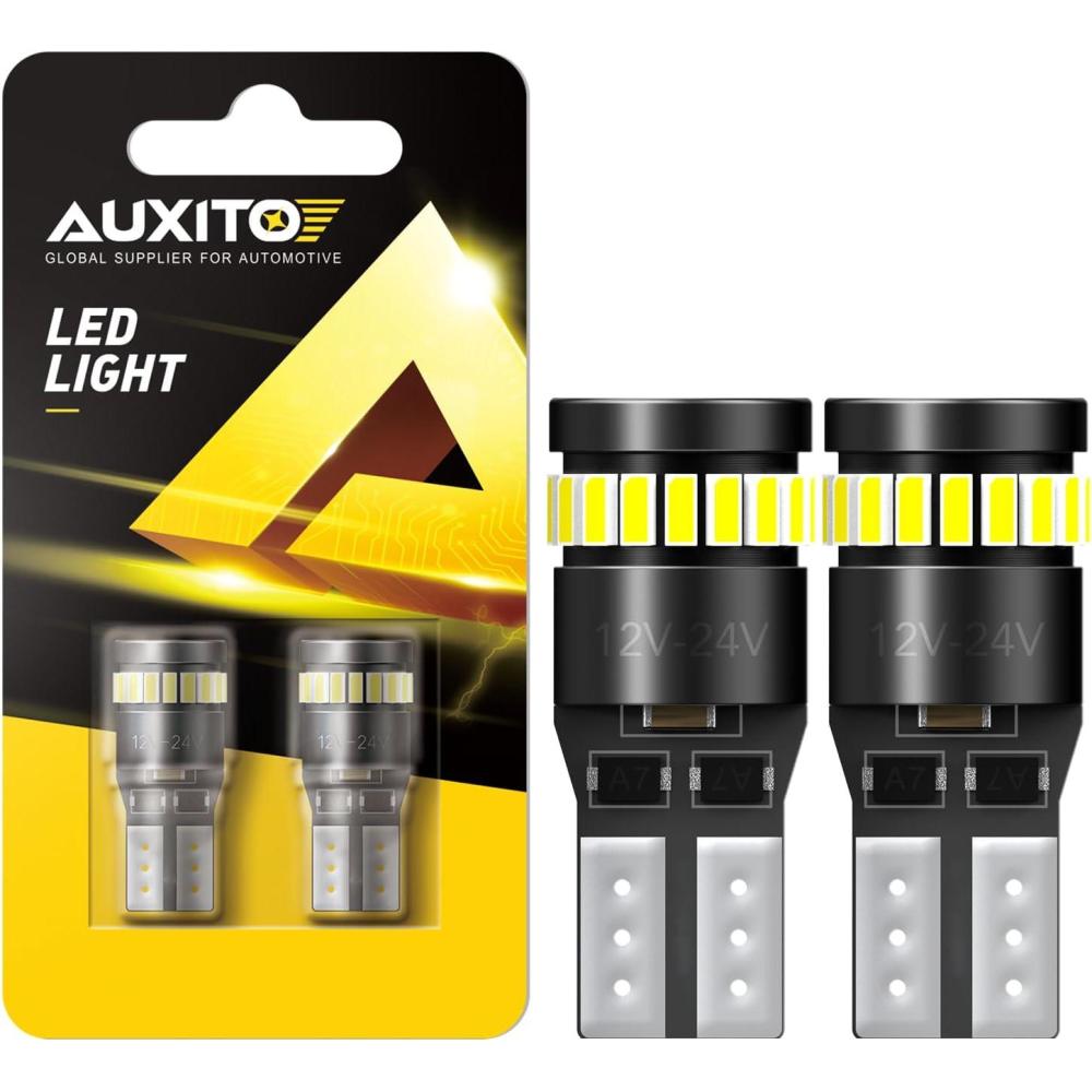 imageAUXITO 194 LED Bulb Amber Yellow Canbus Error Free 168 175 2825 W5W T10 LED Replacement Light Kit for Car Interior Map Marker Exterior Lights License Plate Lights Dome Lights Pack of 2Xenon White