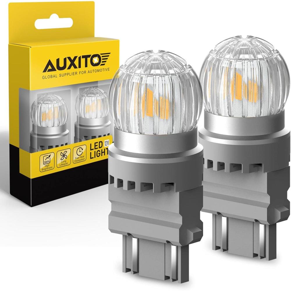 imageAUXITO 3157 LED Bulb Turn Signal Amber Yellow Super Bright 3056 3156 4057 4157 LED Light for Blinker Turn Signal Lights Brake Tail Lights Side Marker Light Parking Light Pack of 2
