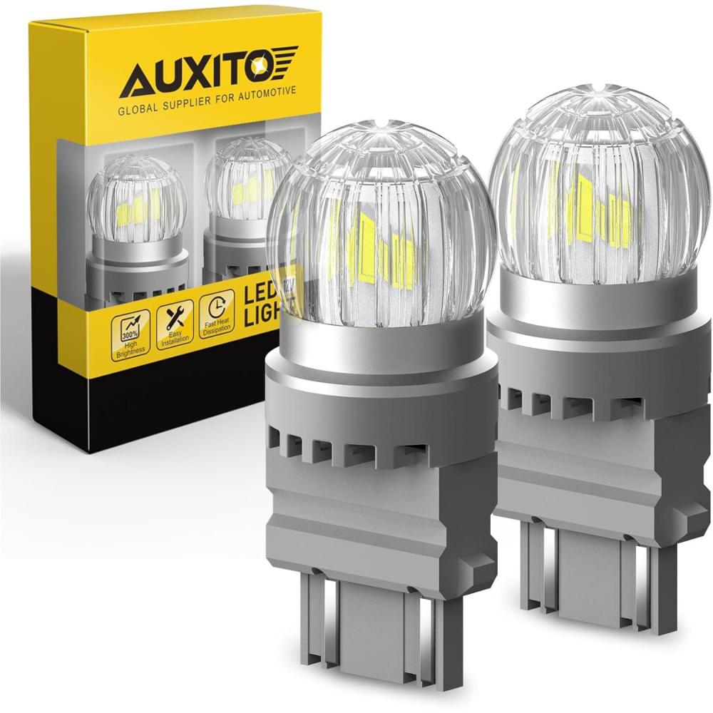 imageAUXITO 3157 LED Bulb White Reverse Lights 3200LM Super Bright 3056 3156 4057 4157 Light for Tail Light Backup light DRL Parking Light Pack of 2