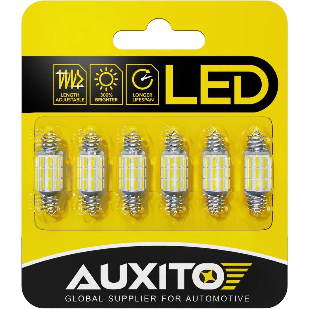 imageAUXITO 578 LED Bulbs 2112 2122 Festoon Bulb 39mm 41mm 42mm LED Lights Bulb 6500K White Extremely Bright 4014 SMD for Car Truck LED Interior Dome Map Door Courtesy Lights License Plate Bulbs 4 Pack31mm36mm 6 PACK