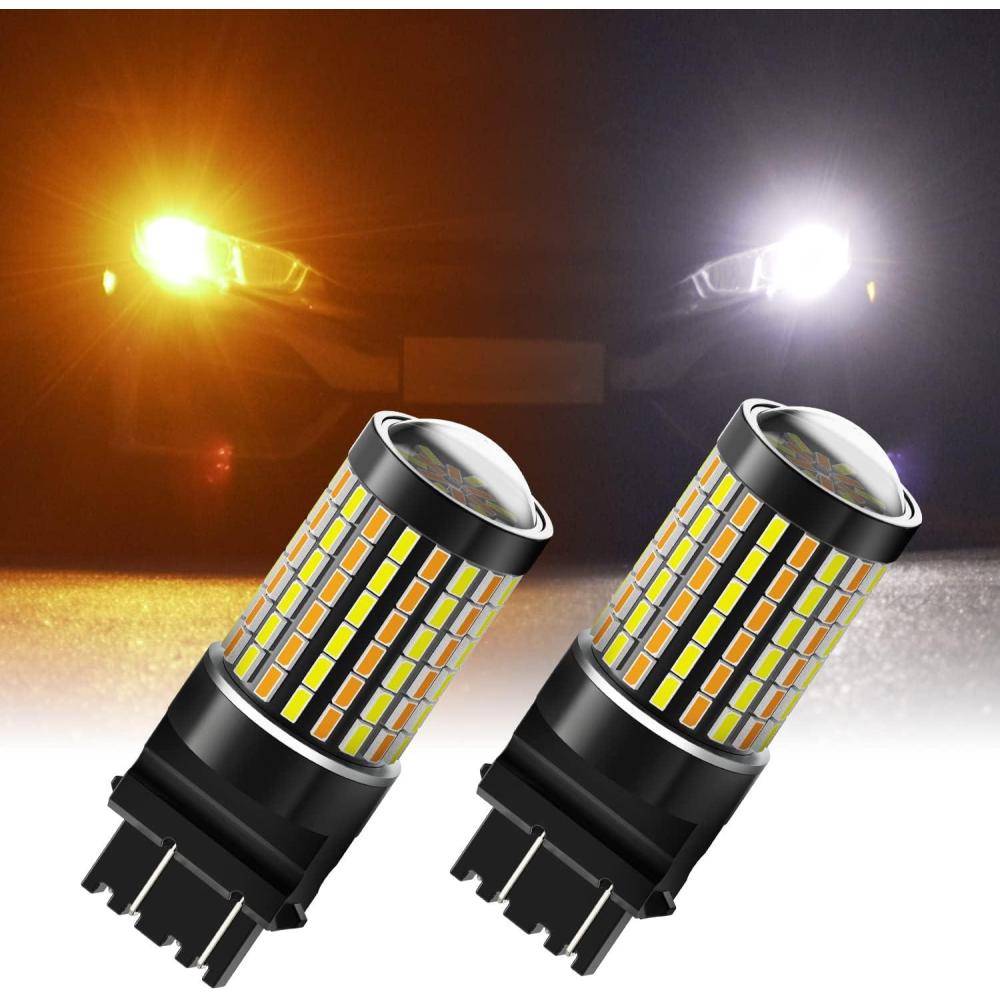 imageAUXITO Upgraded 3157 Switchback LED Turn Signal Light Bulbs 500 Brighter 3155 3457 4157 3057 4157NA WhiteAmber Dual Color with Projector for Turn Signal Blinker DRL Parking Light Pack of 2