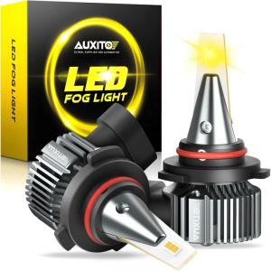 imageAUXITO 9145 LED Fog Light Bulbs 3000K Amber Yellow 6000LM 400 Brightness H10 9140 9045 9040 LED Fog Light Replacement CSP LED Chips Plug and Play Canbus Ready Pack of 2