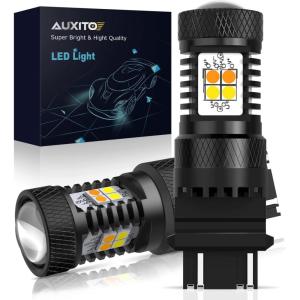 imageAUXITO Brilliant Red 3056 3057 3156 3157 14SMD 3030 Chipsets LED Bulbs with Projector for Brake Light Tail Light Turn Signal Blinkers Pack of 2WhiteAmber Yellow Switchback