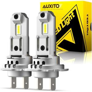 imageAUXITO Upgraded H7 LED Light Bulb 300 Brighter 6500K White No Adapter Required Plug n Play H7ll LED Bulbs with Fan for Fog Light DRL Pack of 2