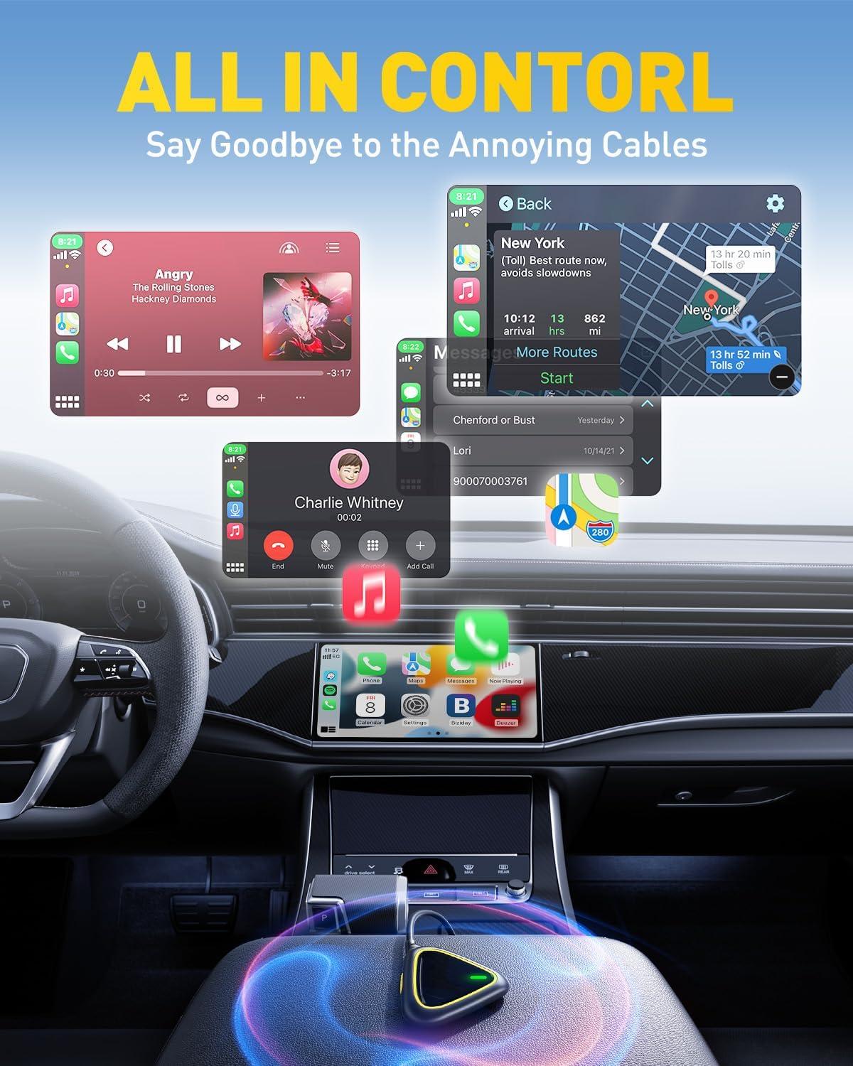 imageWireless CarPlay Adapter for Apple CarPlay Upgrade Factory Wired Carplay to Wireless Plug ampamp Play No Latency for iPhone iOS 10 and Cars from 2015black